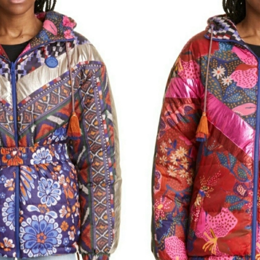 Farm rio pineapple flower reversible hooded printed shell jacket